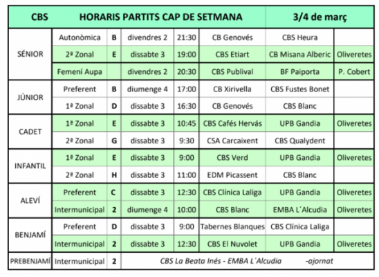 Horaris 3 i 4 de Març de 2018