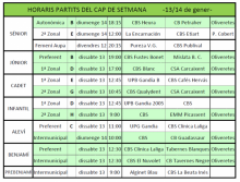Horaris 13 i 14 de Gener de 2018