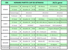 Horaris Jornada 20 i 21 de Gener de 2018
